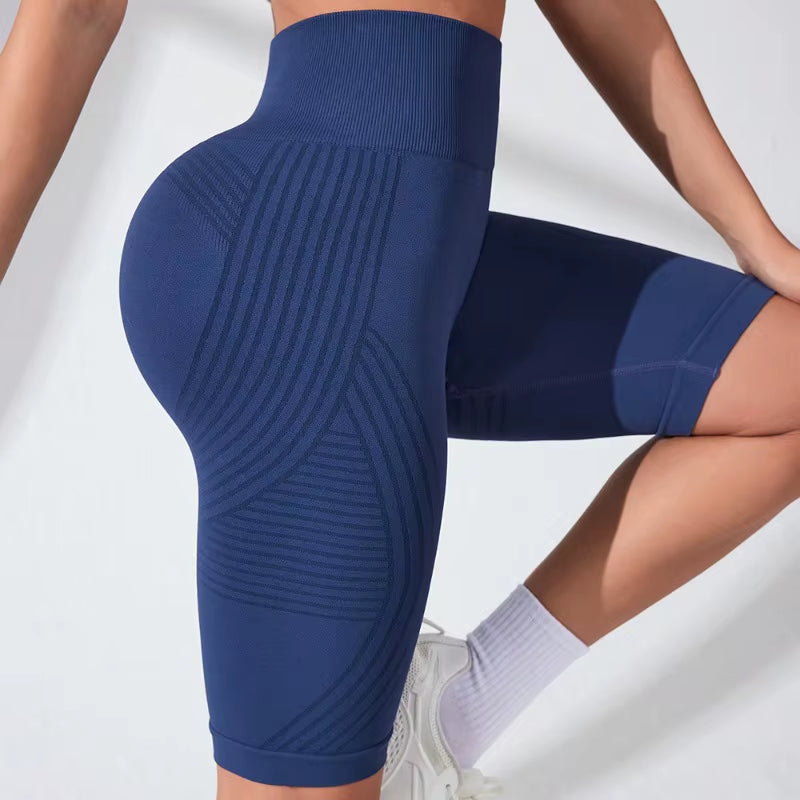 High Waisted Seamless Yoga Shorts Women Knited Slim Shorts Workout Running Linear Aesthetic Leggings Stretchy Hip Lift Shorts