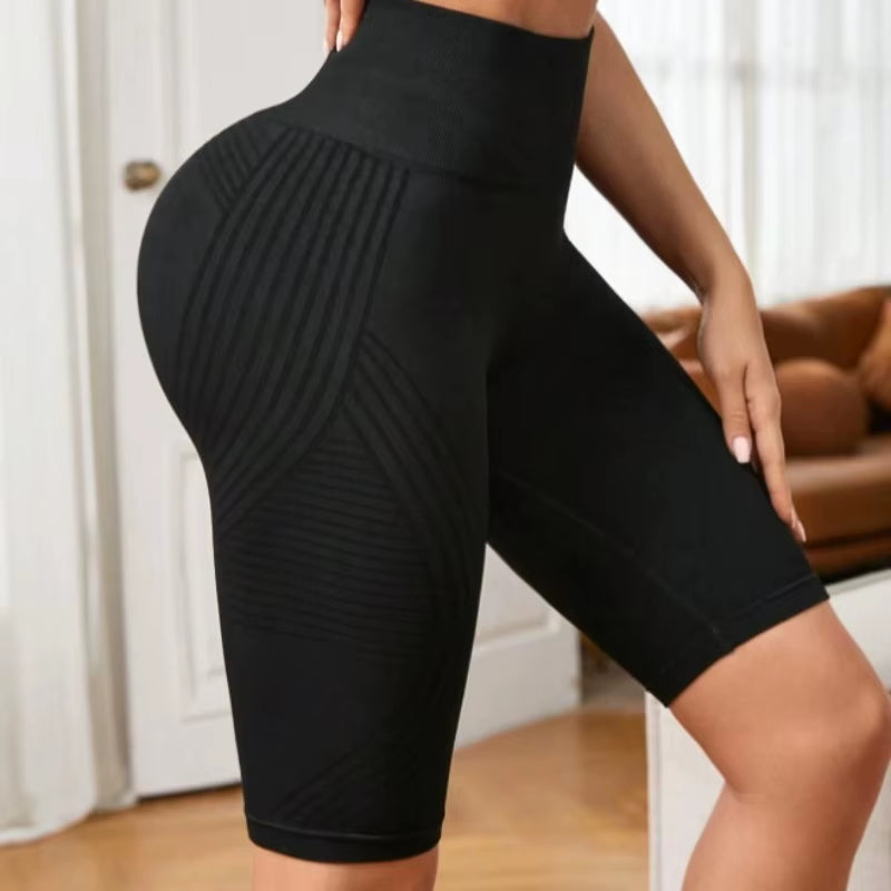 High Waisted Seamless Yoga Shorts Women Knited Slim Shorts Workout Running Linear Aesthetic Leggings Stretchy Hip Lift Shorts