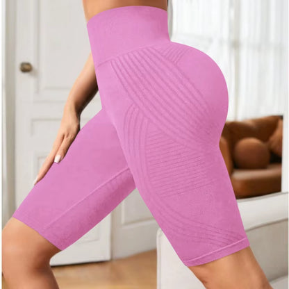 High Waisted Seamless Yoga Shorts Women Knited Slim Shorts Workout Running Linear Aesthetic Leggings Stretchy Hip Lift Shorts